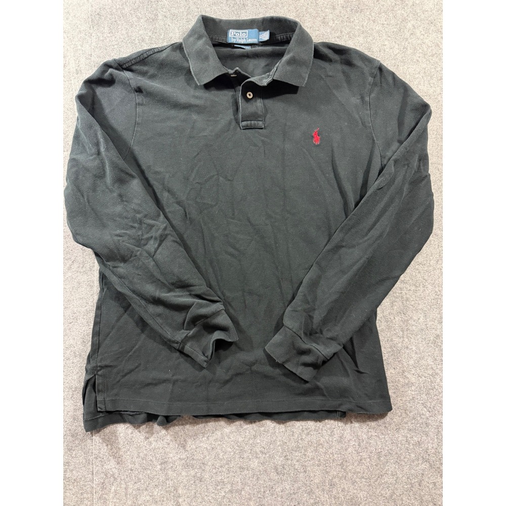Polo Ralph Lauren Mens XL Custom Fit Long Sleeve Polo Shirt Black Red Pony Logo